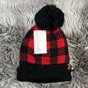 Great Northern | Kid's Knit Winter Toque | Red & Black Plaid | PomPom